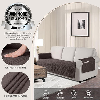 TAOCOCO Waterproof Sofa Covers for Dogs with Non Slip Backing, Sofa Seat Covers with Side Pocket for 3 Cushion Couch Washable Pet Couch Cover Protector Sofa Slipcovers for Kids(Sofa Plus, Chocolate)