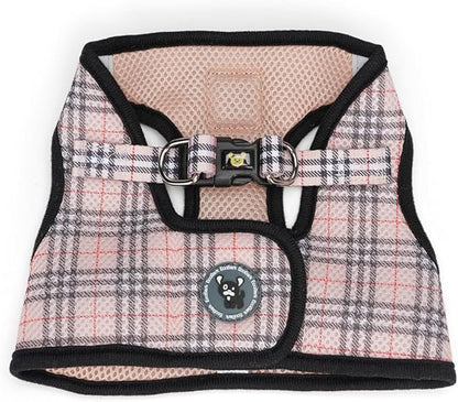 EcoBark Step in Dog Harness - Eco-Friendly Small Breed Dog Harnesses for Small and Medium Breed Dogs - Reflective and Adjustable Body Halter Vest - Soft Mesh Toy Breed Harness (Beige Plaid, Large)