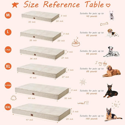 EHEYCIGA Waterproof Dog Bed Memory Foam 36x27, Orthopedic Dog Beds Mat for Large Dogs with Removable Cover, Beige