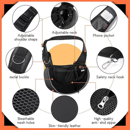 YUDODO Pet Sling Carrier for 2-5 lbs Small Dogs & Cats – Hands-Free Puppy Carrier with Safety Hook, Large Zipper Pocket, Soft Breathable Mesh, Adjustable Strap & Reflective Strip (Black 3.0 S)