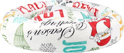 Levtex Home - Santa Claus Lane - 23in x 14in x 6in - Pet Bed - Christmas Sentiment and Santa - White, Red, Green, Teal, Black - 100% Polyester Velour