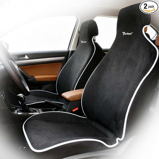 Car Seat Cover Towel 2PCS, 1200g Ultra-Thick Absorbent Terry Cloth Seat Protector for Post-Gym Sweat & Beach,Universal Fit for Sedans SUV Minivans,Machine Washable Interior Protection (Black)