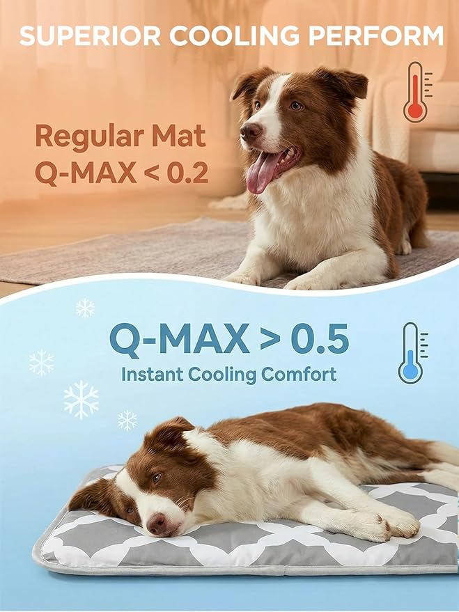 Dog Cooling Mat for Dogs & Cats, Soft Breathable Cooling Pad for Dog Bed, 23"x18" Self Cooling Crate Mat for Dogs, No Gel Washable Non-Slip Pet Cooling Mat Indoor Outdoor, Gray