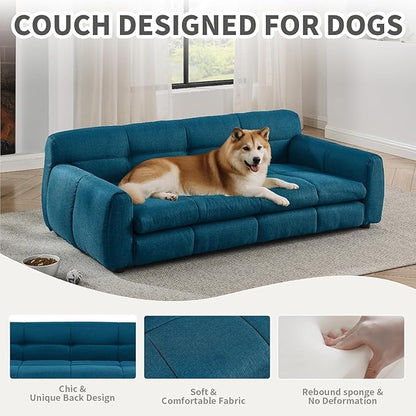 Dog Couch Bed with Backrest and Armrest, Durable Pet Sofa with Soft Foam Cushion, Elevated Dog Couch Bed with Legs for Medium and Large Dogs, Blue