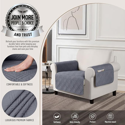 TAOCOCO Waterproof Chair Covers for Pets Dogs with Non Slip Backing, Chair Seat Covers with Side Pocket for 1 Seater Couch Washable Dog Couch Cover Protector Sofa Slipcovers(Chair, Dark Grey)