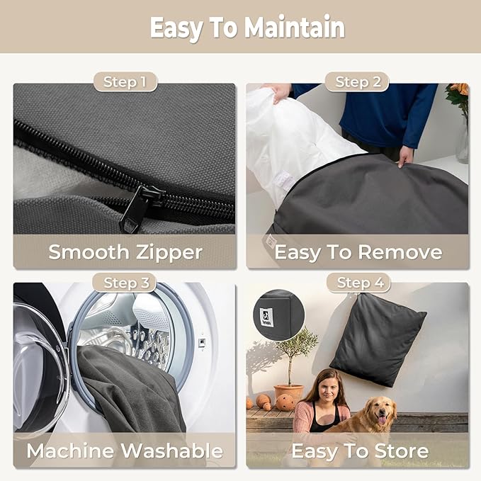 Sytopia 36 Inch Waterproof Indestructible Canvas Outdoor Dog Bed for Large and Medium Dogs, Chew Proof Dog Crate Bed with Washable Removable Cover, Indoor Outdoor Patio Pet Pad, Dark Grey