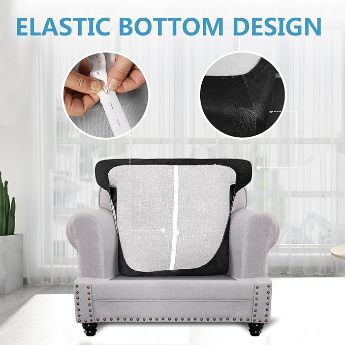ANARACHON Leather Look Couch Cushion Covers Sofa Seat Slipcovers Sets Couches Furniture Protector for Sectional Armchair Loveseat Pets Kids Stretch Spandex Fabric (1 T-Cushion Armchair, Black)