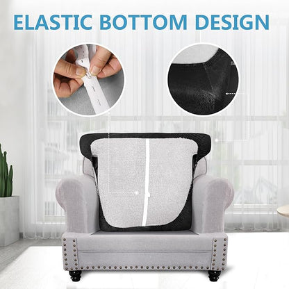 ANARACHON Leather Look Couch Cushion Covers Sofa Seat Slipcovers Sets Couches Furniture Protector for Sectional Armchair Loveseat Pets Kids Stretch Spandex Fabric (1 T-Cushion Armchair, Black)