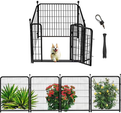 Getlay Dog Playpen 36inch 4 Panels, Puppy Playpen Indoors, Dog Fences Outdoor for Yard, Wide Door Low Threshold Garden Fencing for Medium/Large Pets. Black Pens Total 8.9 Ft(L)
