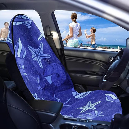 Car Seat Covers 2pcs Waterproof Towel Car Seat Cover Universal Fit for Most Trucks SUV Fitness Athletes Pets Gym and Water Sport，Conch Shells Starfish