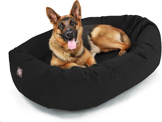 Majestic Pet 52 Inch Suede Calming Dog Bed Washable – Cozy Soft Round Dog Bed w/Spine Support for Dogs to Rest Head - Fluffy Donut Dog Bed 52x35x11 (Inch) - Round Pet Bed X- Large – Black (2025)