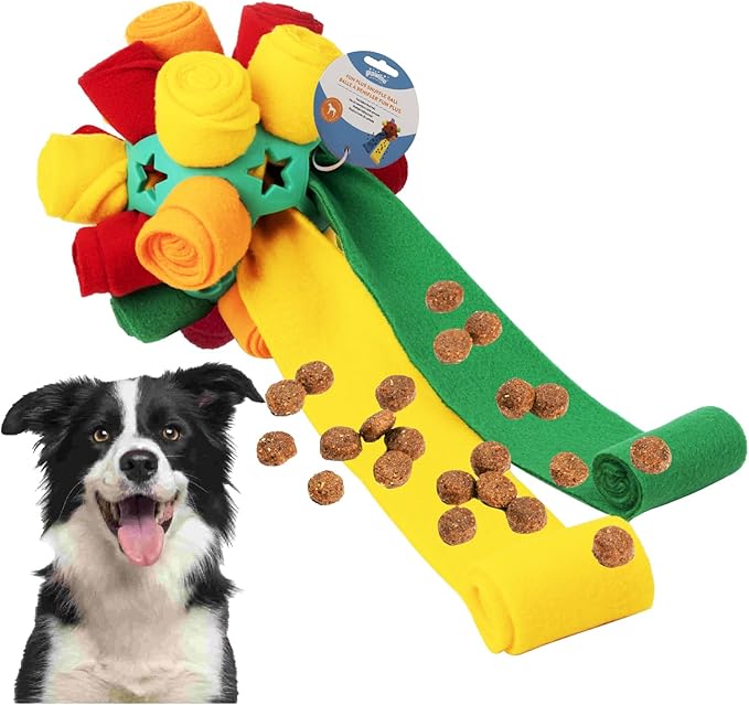 PAWISE Snuffle Ball for Dogs, Sniffle Treat Puzzle Toy, Dog Snuffle Ball Slow Feeder, Enrichment Toy for Mental Stimulation, Machine Washable for Small Dogs (Random Color Streaks) (Small)