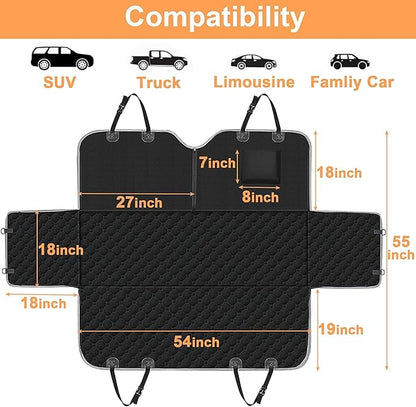 Mancro Dog Car Seat Cover, 2026 Upgraded 600D Heavy Duty Waterproof & Scratch-Resistant Dog Hammock for Car, Back Seat Pet Cover for Dogs with Sedan, Trucks and SUVs, Standard, Black-Orange