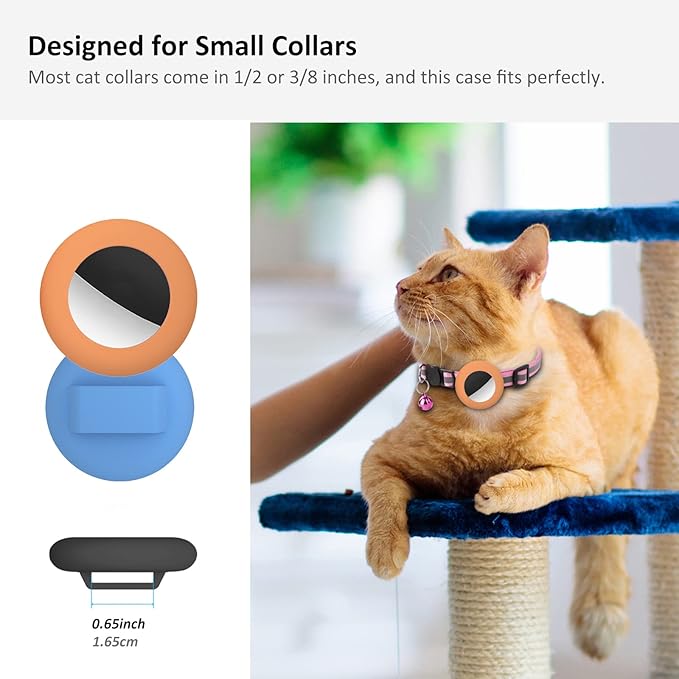 2022 Airtag Cat Collar Holder, Small Air tag Cat Collar Holder Compatible with Apple Airtag GPS Tracker, 2Pack Waterproof Case Cover for Cat Dog Pet Collar Within 3/8 inch (Orange&SkyBlue)