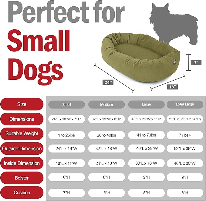 Majestic Pet Suede Shredded Memory Foam Mix Calming Dog Bed Washable - Cozy Soft Round Dog Bed with Spine for Head Support - Fluffy Donut Dog Bed, 24 Inch, Sage