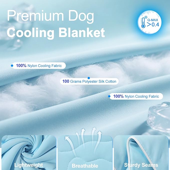 Premium Cooling Dog Blanket, Q-MAX>0.4 Cooling Blanket for Dogs, Washable Lightweight Summer Quilt for Pets and Humans, Self Cool Quilt for Cats, Cool Throw for Hot Sleepers, 37"×47", XL, Blue