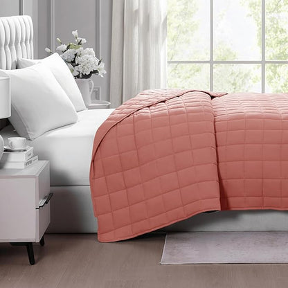Casa Platino Bed Blanket Queen Size - Pre-Washed Quilted - Soft & Lightweight - All Season Queen Blanket - Microfiber Down Alternative Blankets - Rose Dawn