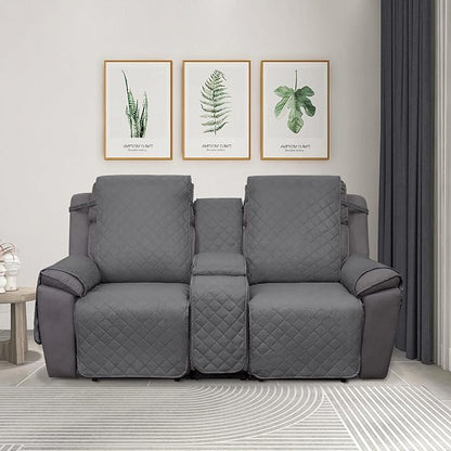 PureFit Water Resistant Reversible Loveseat Recliner Couch Cover for Double with Console – Non Slip Split Sofa Cover, Washable Reclining Cover for 2 Seat Recliner (2 Seat, Gray/Light Gray)