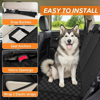 Dog Car Seat Cover for Back Seat - Waterproof, Non-Slip, Pet Bench Seat Covers, with 60/40 Split Bench Fit, Universal Size for Sedans, Trucks & SUVs, Machine Washable, Non-Stick Fur & Durable, M-Black