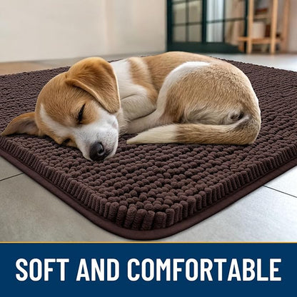 Smiry Dog Door Mat for Muddy Paws 44x24, Absorbs Moisture and Dirt Doormat, Non-Slip Washable Quick Dry Chenille Front Door Mat Indoor Entrance, Entryway Carpet for Inside Floor, Brown