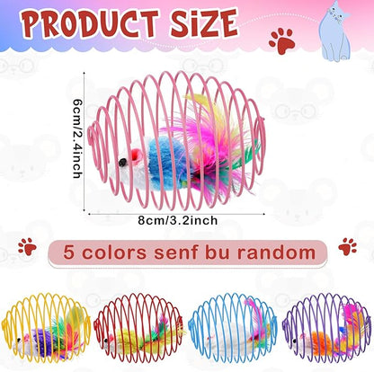 Jecery 5 Pcs Cat Spring Balls Toys Stretchable Rolling Balls Colorful Playful Coils Interactive Action Toy Caged Rats for Kitten Pet Supplies (Cute Mouse,Bright Color)