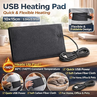 Hyuduo Carbon Fiber Heating Pad, 10 x 15cm, DC 5V USB Powered, 60℃ Constant Temperature, Quick Heat for Pet Bed, Chair Cushion, Clothing