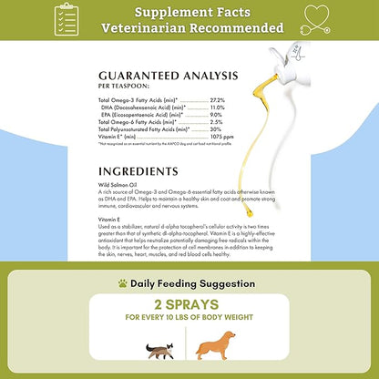 Wholistic Pet Organics Wild Alaskan Salmon Oil for Dogs and Cats - Omega 3 Fish Oil for Dogs & Cats - Cat & Dog Skin and Coat Supplement for Heart, Joints - DHA, EPA Omega 3 Liquid Food Topper - 4 oz