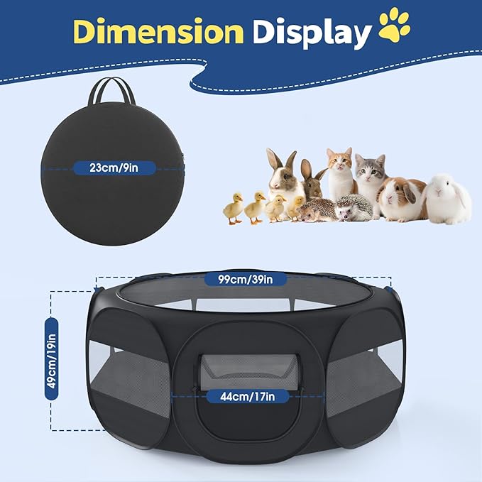VavoPaw Small Animal Playpen, Chicken Brooder Box with Cover Top, Portable Outdoor Exercise Pet Cage Tent, Waterproof Breathable Pet playpen Indoor for Chick Ktiien Bunny Hamster Guinea Pig, Black