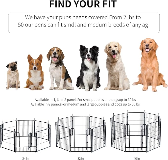 Dog Playpen,Portable Outdoor Dog Fence, Dog Playpen for Large/Medium/Small Dogs, Dog Fences for the Yard,with Doors Foldable Metal (32 inch, 32 Panels)
