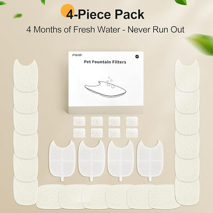Replacement Filters and 4 Packs Sponges for 152oz/4.5L PGID Cordless Cat Water Fountain