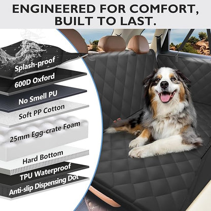 Back Seat Extender for Dogs-Large Space, Upgraded Egg Crate Foam Soft Dog Car Seat Cover Holds 420lb, Sturdy Backseat Extender for Dogs, Waterproof Pet Car Bed Dog Hammock for Car, SUV, Truck