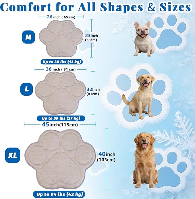 Dog Cooling Mat Self Coolings Foldable Cooling Pad for Dog in Summer Coolings Mat for Dogs and Cats Machine Washable (Dog Paw, Large-36 L x 32" W)