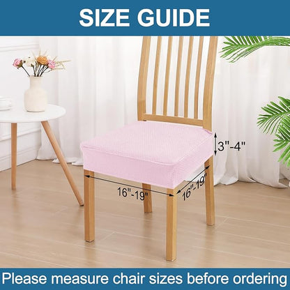 Smiry Waterproof Seat Covers for Dining Room Chairs Set of 4, Stretch Jacquard Removable Washable Chair Seat Slipcovers Protector, No Rear Covers, Pink
