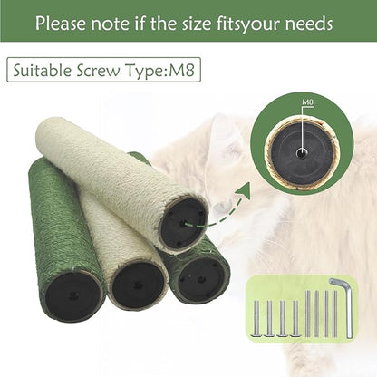 4 Pcs Cat Scratching Posts Replacement,15.7"x3.1''Natural Sisal Cat Tree Post Replace Parts for Indoor Cats Tower Repair Scratch Refill Poles with M8 Screws for Kitten Spare Furniture Accessories