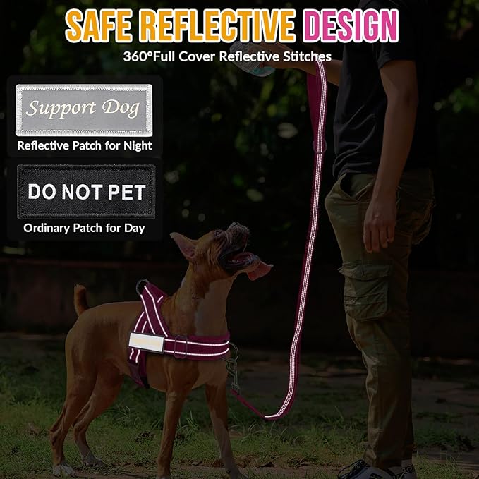 Lukovee No Pull Dog Harness & Leash Set - Heavy Duty Dog Vest Harness with Soft Padded for Medium Large Dogs, Adjustable Reflective Tactical Pet Harness for Easy Walk and Training (L, FU)