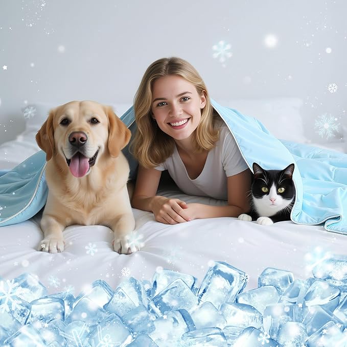 Premium Cooling Dog Blanket, Q-MAX>0.4 Cooling Blanket for Dogs, Washable Lightweight Summer Quilt for Pets and Humans, Self Cool Quilt for Cats, Cool Throw for Hot Sleepers, 37"×47", XL, Blue