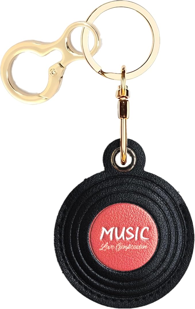 Leather Keychain Holder Case Compatible with AirTag,Cute Protective Cover with Keyring,Anti-Scratch Finder GPS Tracker Case for Wallet Keys,Bag,Pets,Backpack(CD Red)