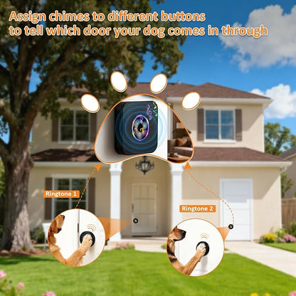 Ownpets Smart Dog Door Bell, Wireless Dog Doorbell for Potty Training & Housebreaking, Dog Bell to Go Outside, 1000Ft Range Waterproof Touch Button, 55 Melodies, Ideal for Puppies & All Dog Breeds