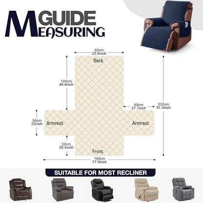 KinCam 100% Waterproof Recliner Chair Cover, Reclining Couch Covers for Pets, Dogs, Recliner Couch Slipcover Furniture Protector with Elastic Straps for Kids(23.6", Dark Blue)