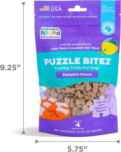 Outward Hound by Nina Ottosson Puzzle Bitez USA Made Dog Treats, Pumpkin Flavor, Bite-Sized Training Reward and Interactive Puzzle Toy Treats, 7.5oz