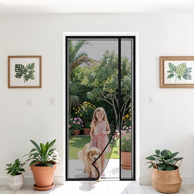 Magnetic Closure Screen Door, Reversible Mesh Door Screen Fits 38" x 82" Door, Heavy-Duty Magnetic Mesh Curtain for Sliding Door and French Door, Self-Sealing, Portable Patio Screen (40" x 83")