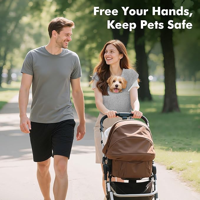 Pawaboo Pet Sling Carrier for Small Dogs and Cats, Hands Free Dog Carriers Sling, Anti-Anxious Soft Cotton Front Facing Cat Carrier Papoose, Puppy Kitten Pouch Reduce Back Neck Pain, Gray