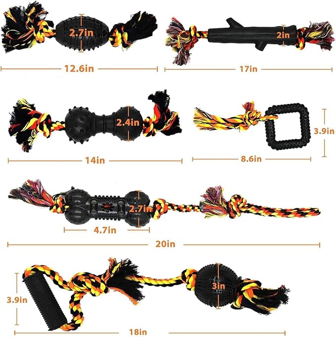 Yipetor Durable Dog Chew Toys 6 Pack, Cotton Rope Rubber Dog Toys,Convex Design for Puppy Small Medium Dogs Chew, Tug of War, Fetching, Puppy Teething Toy for Boredom, Gift