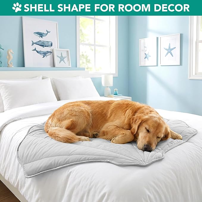 PetAmi Dog Cooling Mat, Sea Shell Shape, Reversible Cooling Nylon Blanket Soft Fleece Pet Pad for Dogs Cats, Summer All Season Use Q-Max>0.3, Small 33x39 in, Light Grey