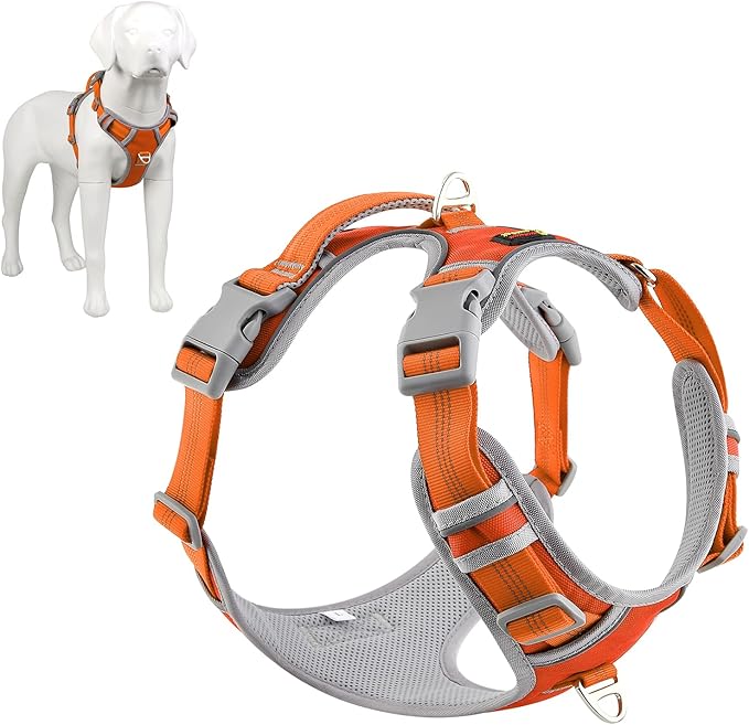 Plutus Pet No Pull Dog Harness, Release at Neck, Reflective Adjustable Dog Vest Harness, Easy Control Handle for Walking, for Small Medium Large Dogs, Orange, XL