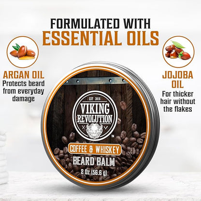 Viking Revolution - Ultimate Beard Kit Coffee and Whiskey - Beard Grooming Kit for Men with Beard Brush, Beard Comb, Beard Balm, Beard Oil, Beard and Moustache Scissors - Husband Gifts for Men