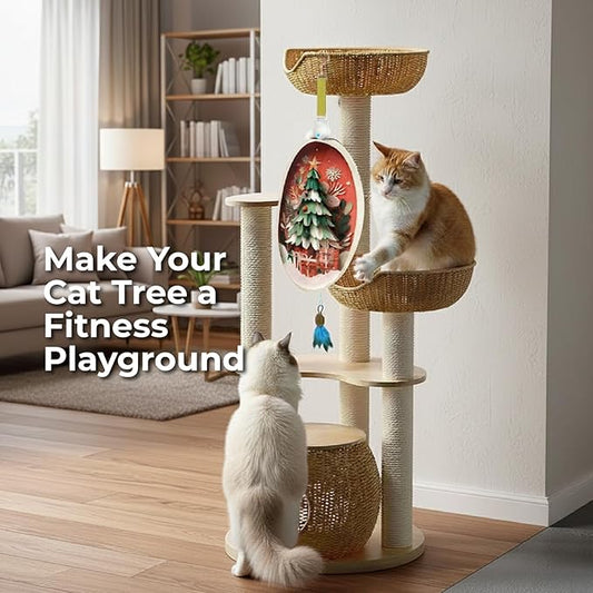 OtterVerz 11 Interactive Cat Toys for Indoor Cats, Automatic Concealed Hide and Seek Hanging Feather Cat Toy, Rechargeable Motion-Activated Enrichment Toys for Bored Adult Cats (Tree Pattern