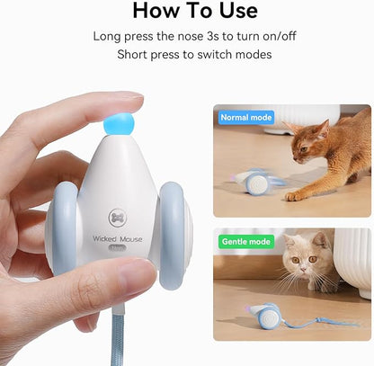Cheerble Interactive Cat Toys for Indoor Cats, Automatic Moving Kitten Toys, Wicked Mouse Neo Cat Toy with Tail & Lights, Pet Cat Supplies, Rechargeable Cat Toys for Bored Indoor Adult Cats