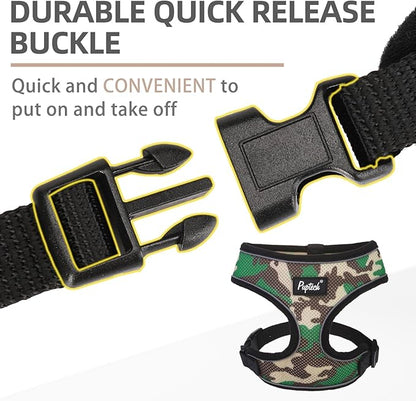 PUPTECK Soft Mesh Dog Harness and Leash Set Pet Puppy Cat Comfort Padded Vest No Pull Harnesses, Camouflage, S