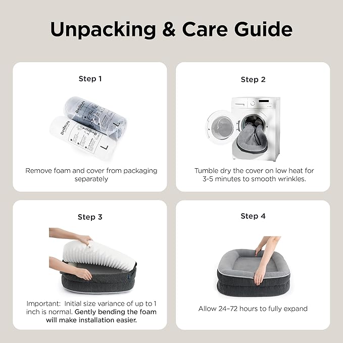 Bedsure Orthopedic Dog Beds Large Sized Dog - 360° Oval Bolster Large Dogs Bed for Senior Dogs with Waterproof Washable Cover, Big Comfort Pet Sofa Couch with Ultra-Soft Fleece, Beige, 35"